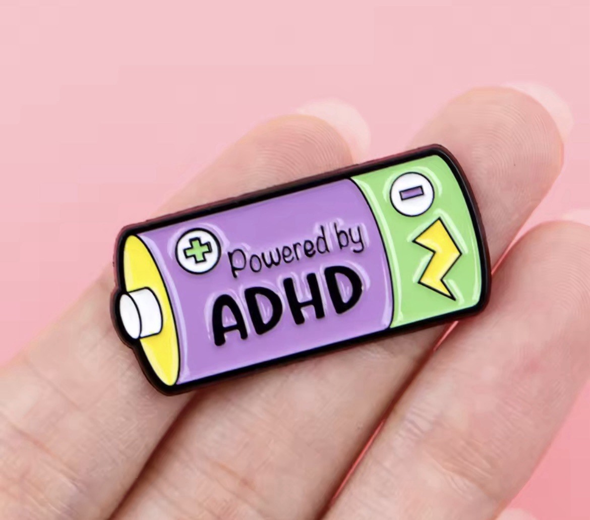 ADHD Battery Style 1pc Rubber Backer Pin Powered By ADHD Battery FREE SHIPPING