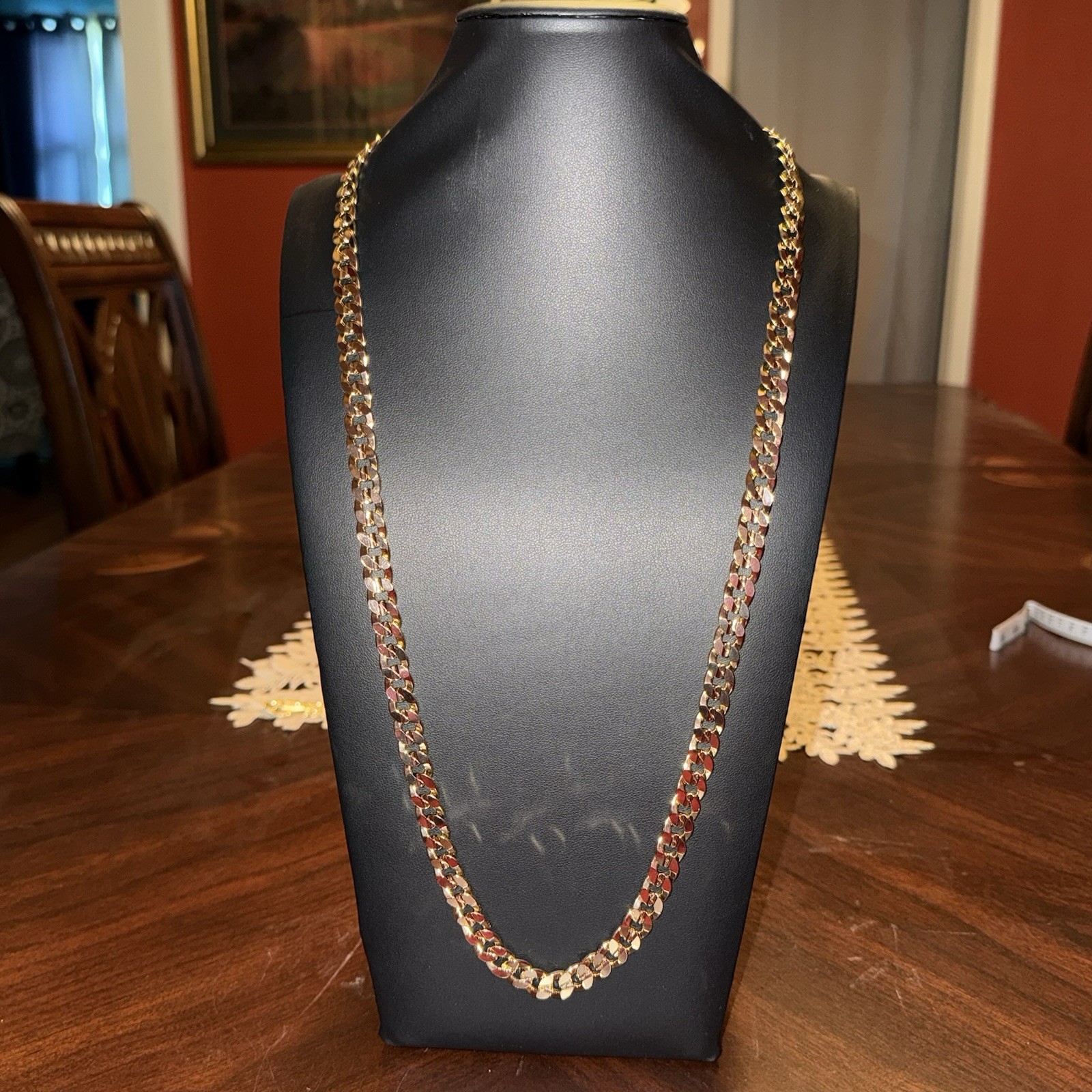 New 30 inch Stamped 14Kt Gold Plated Concave Cuban Link Chain w/ Lobster Clasp