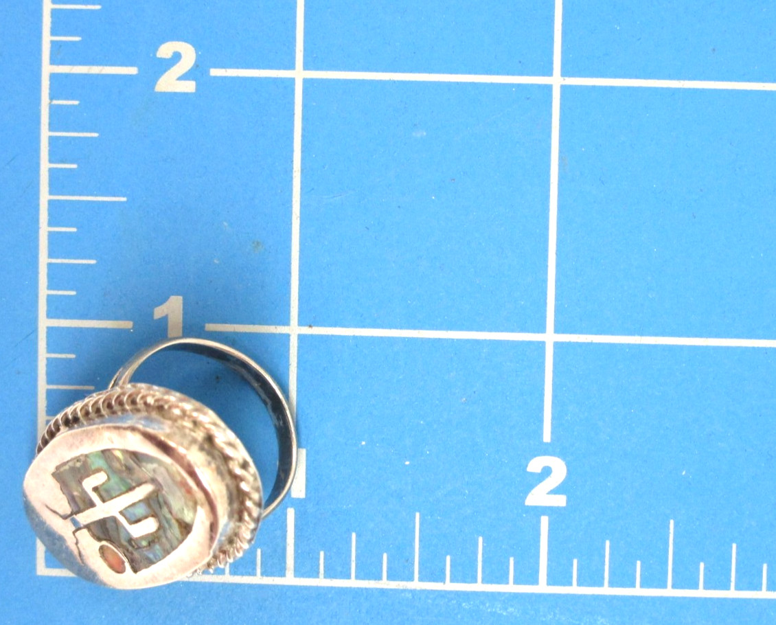 1970 Vintage Sterling Silver Hopi Zuni Inlaid Abalone Sunset Cactus Ring