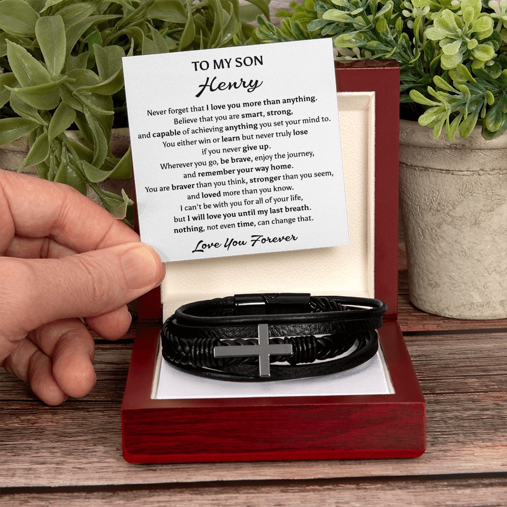 To My Son Cross Bracelet Christmas Birthday Graduation Gift for Teen Boys Men