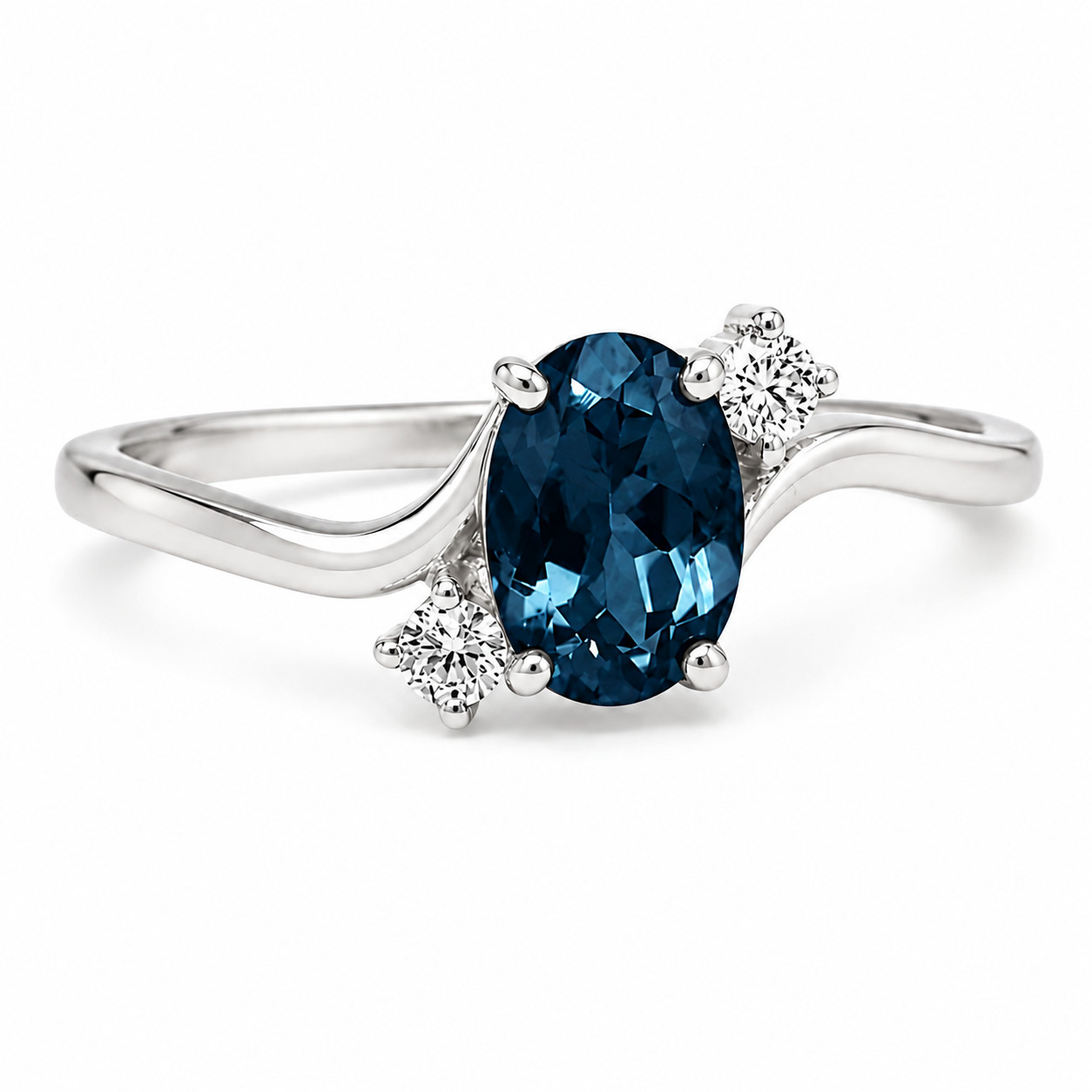 Natural London Blue Topaz Cluster Ring, 14k Yellow Gold Dainty Minimal Band Ring