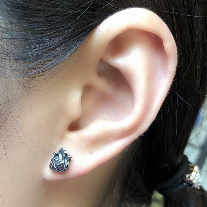 Handmade Unique Sterling Silver Anatomical Heart Tiny Stud Post Earrings Gothic