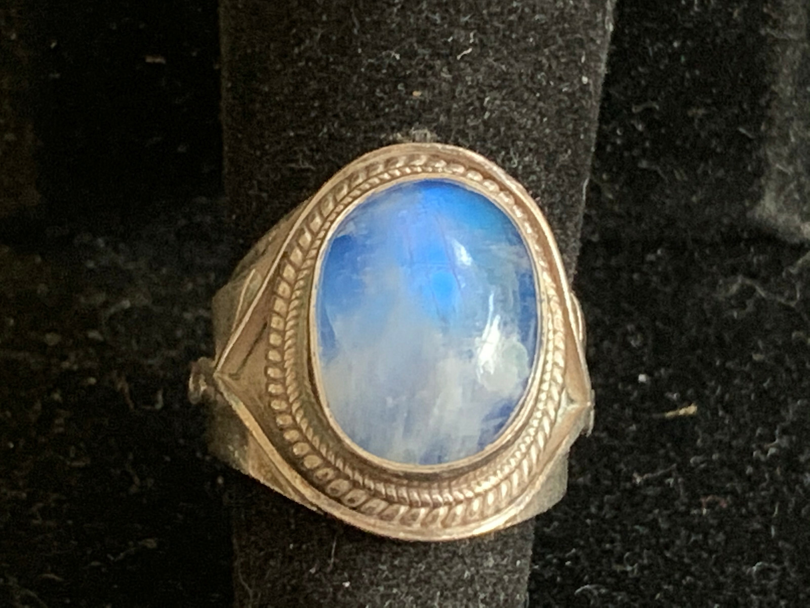 Vtg Sterling Silver .925 Blue Glass Stone Jewelry Ring Size 7 (10.49 Grams)