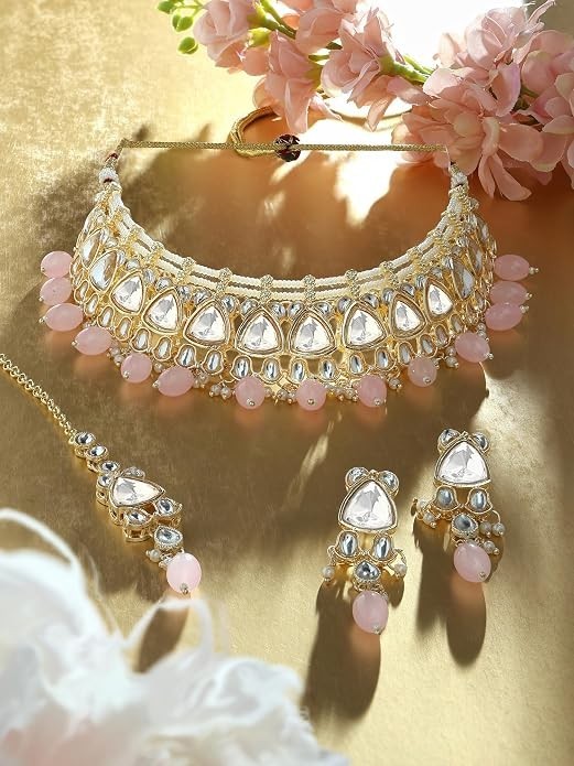 JAYWAR Jewelry Set Bridal Wedding Party Wear Necklace Earrings for Women Kundan