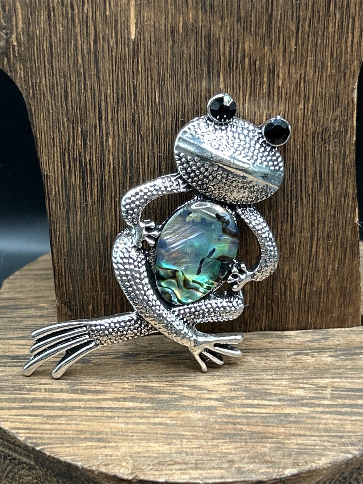 Rhinestone Yoga Frog Brooch Modern Fashion Jewelry Silver Tone 2 1/2” Costume