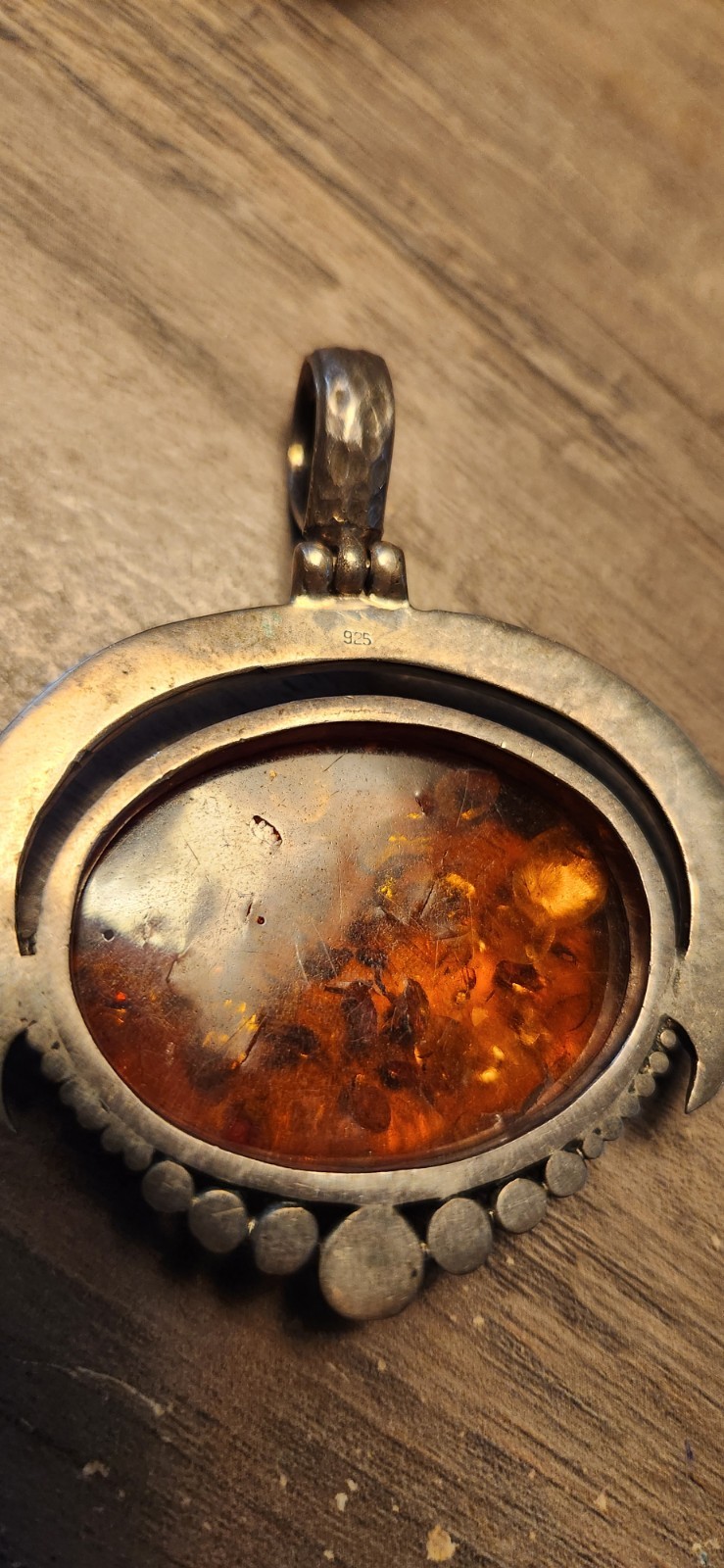 Sterling Silver 925 Oval Amber Bezel Set Cabochon Charm Pendant.