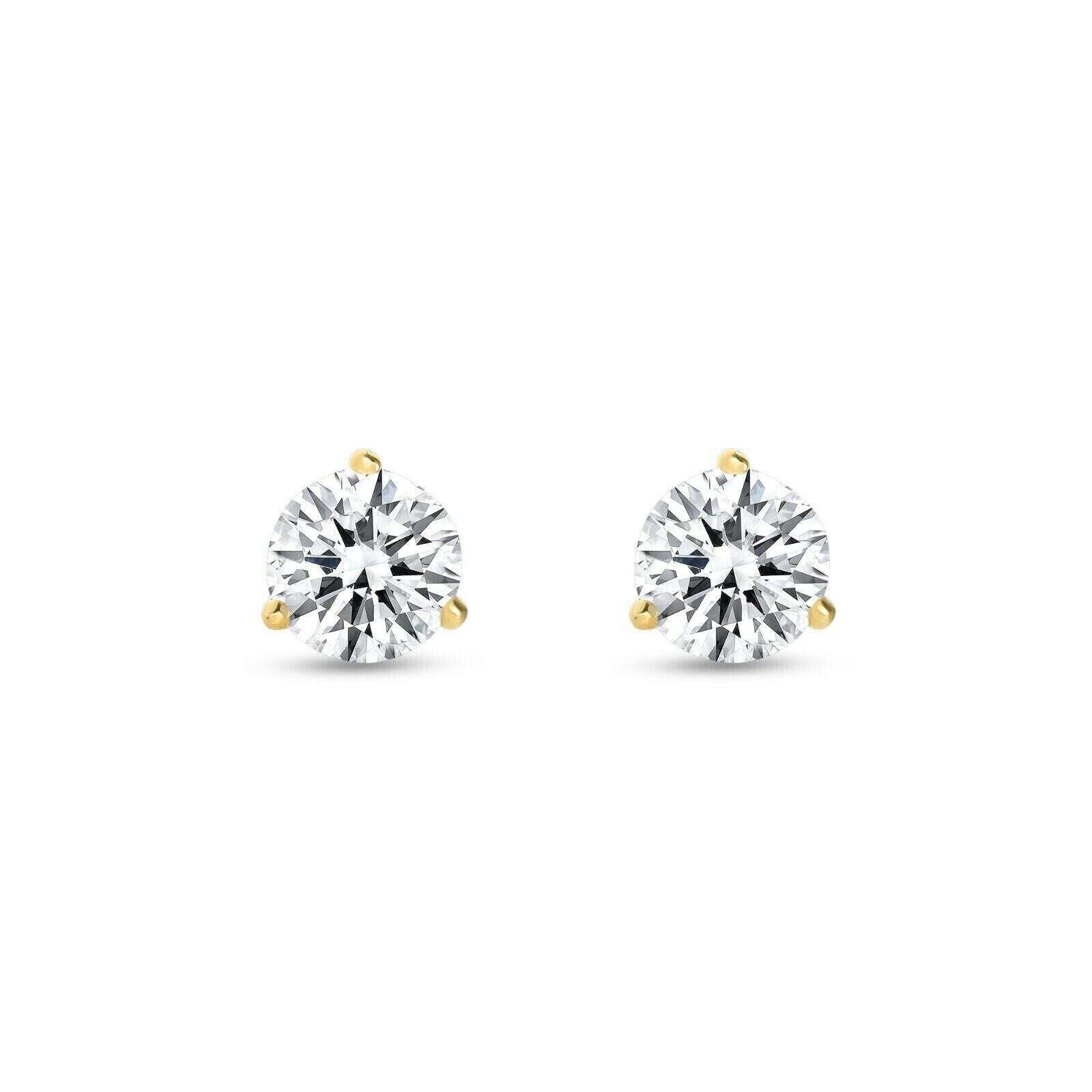 14K Gold GRA Certified D-VVS1 Round Moissanite Martini Screw Back Stud Earrings