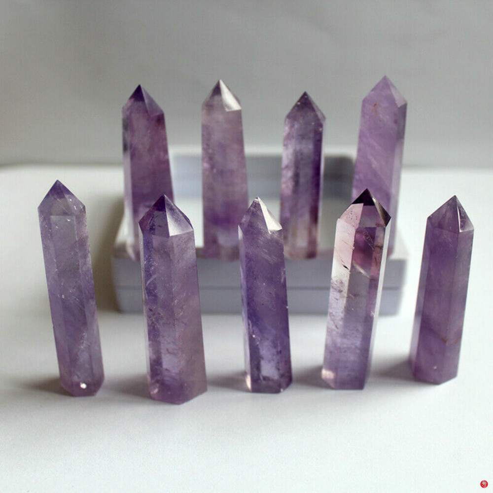 1Pc Natural Purple Amethyst Quartz Crystal Point Wand Healing Rock Stone Obelisk