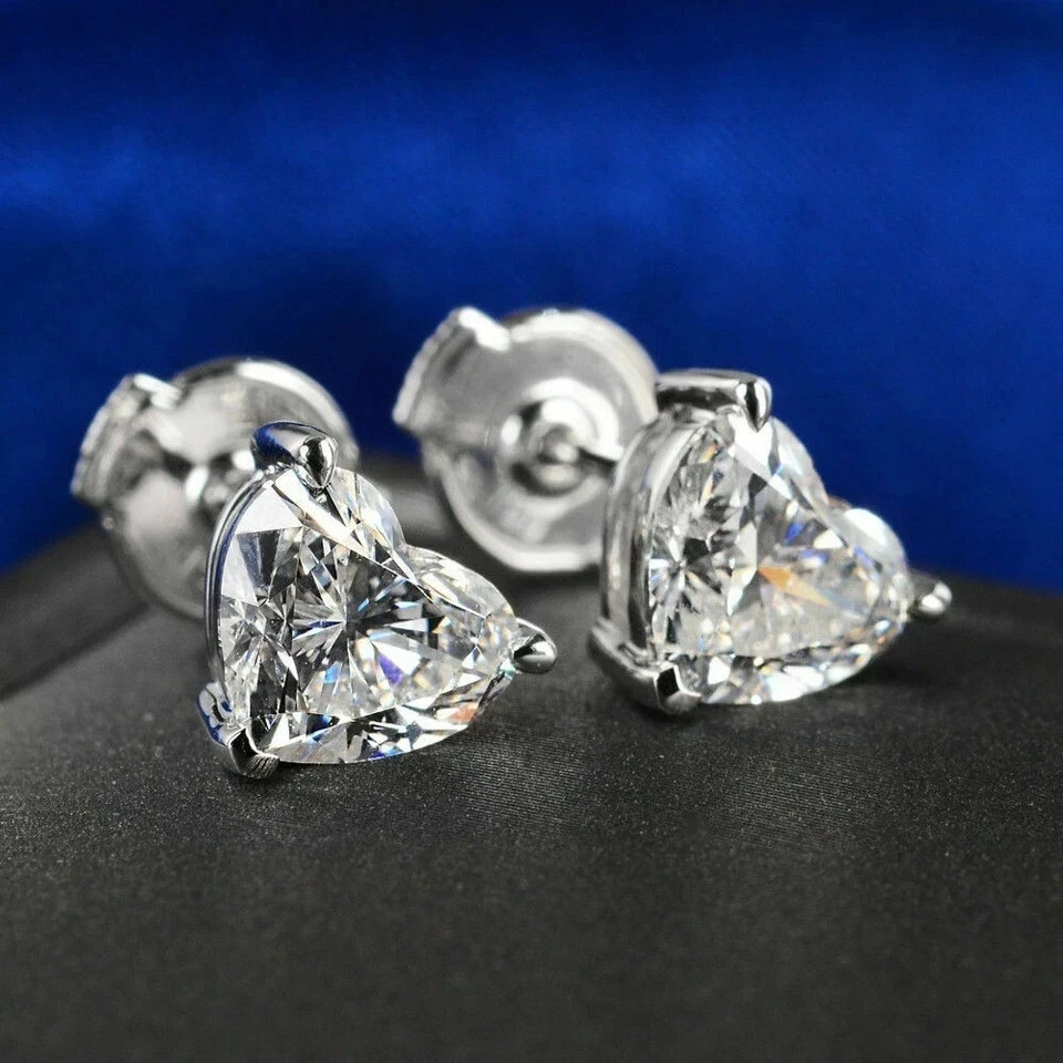 1.50Ct Simulated Heart Diamond Solitaire Stud Earrings 14K White Gold Finish