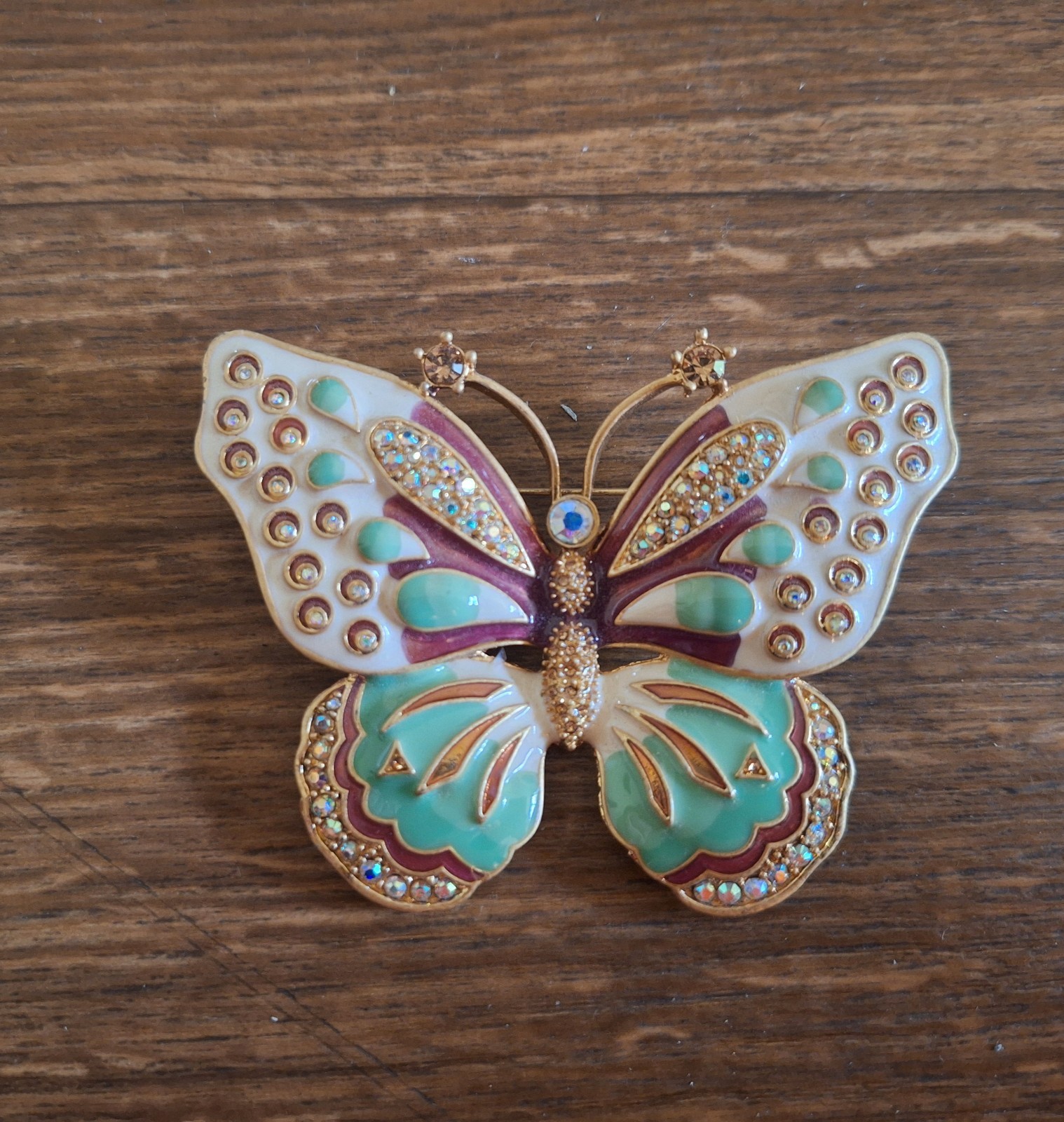 Avon Signed KJL Kenneth Jay Lane Pastel Enamel Crystal Butterfly Pin Brooch!!