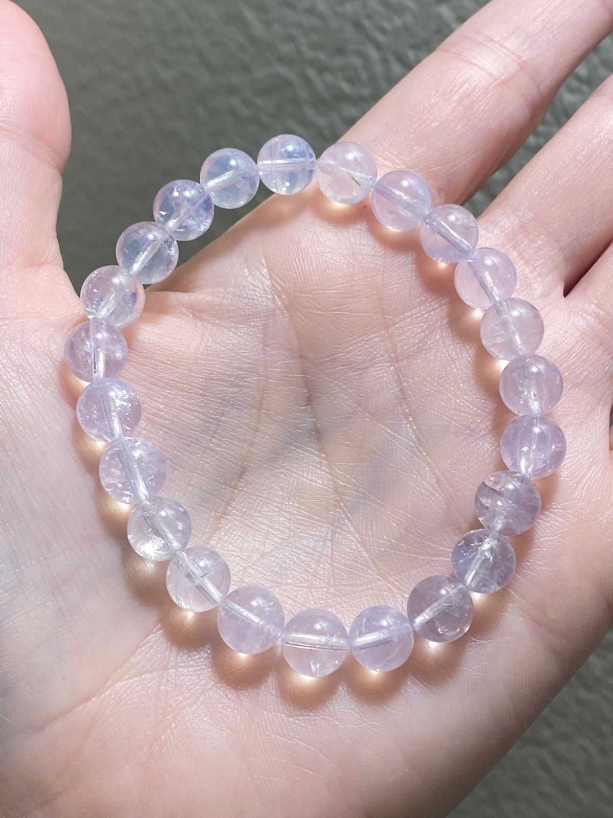 Natural Lavender Moon Quartz Beaded 8.7mm Crystal Bracelet 7 Inch Stretch Fit