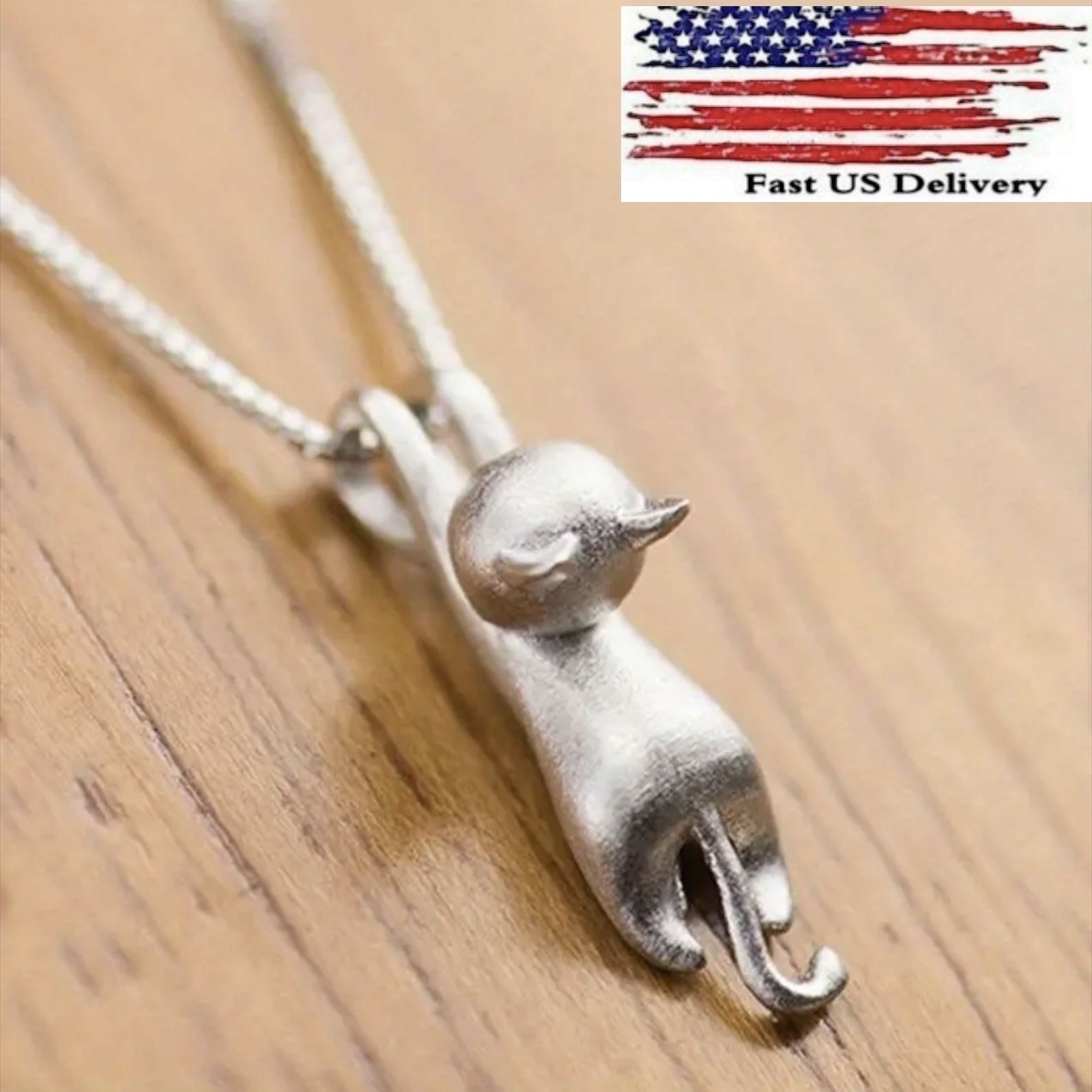 Women 18″ Chain Sterling Silver Love Cute Cat Kitty Pendant Necklace B65