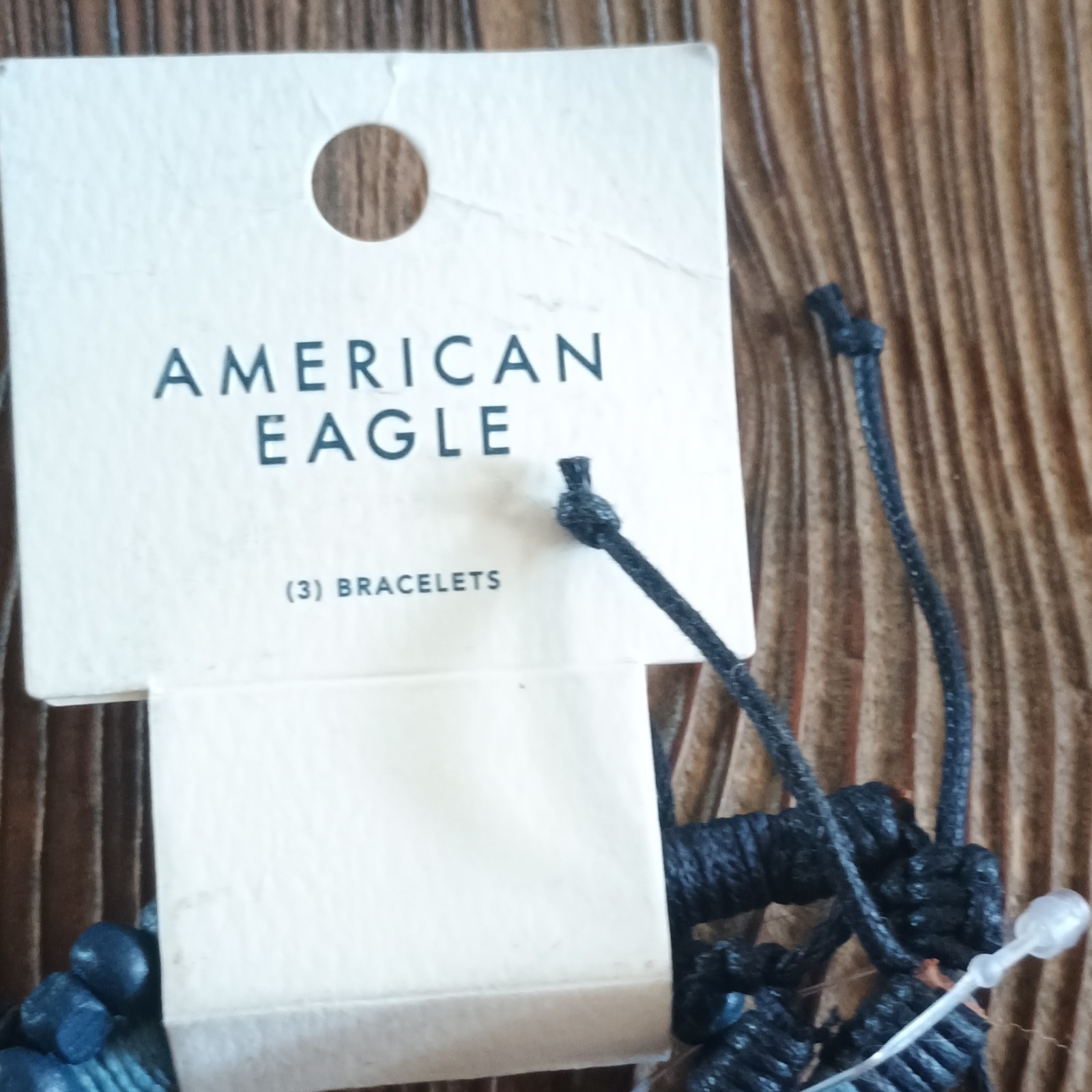 American Eagle 3 Bracelets Set Blue Beaded Wrap Adjustable Cord Wood