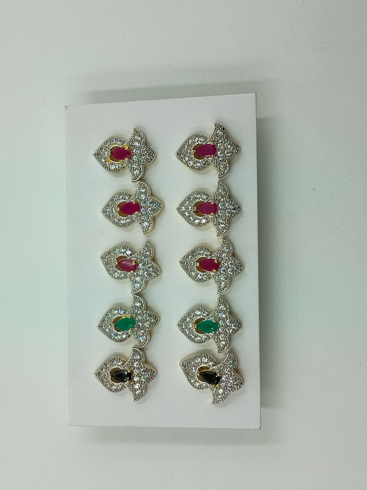 Gold Plated Stud Earrings Ruby Emerald Black Onyx CZ South Indian Wedding Style