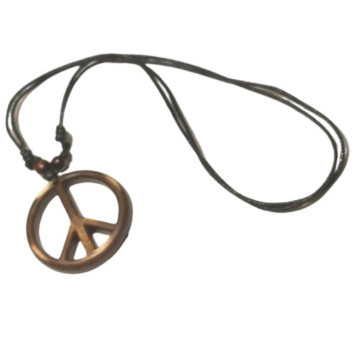 TWO Adjustable Necklaces Brown Peace Sign Design Tribal & Sleek Stainless Steel