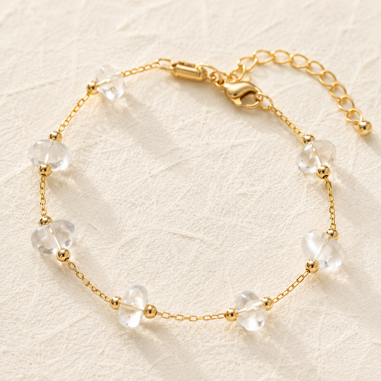Natural Clear Quartz Geometric Bracelet | 18K Gold Plated | Master Healer