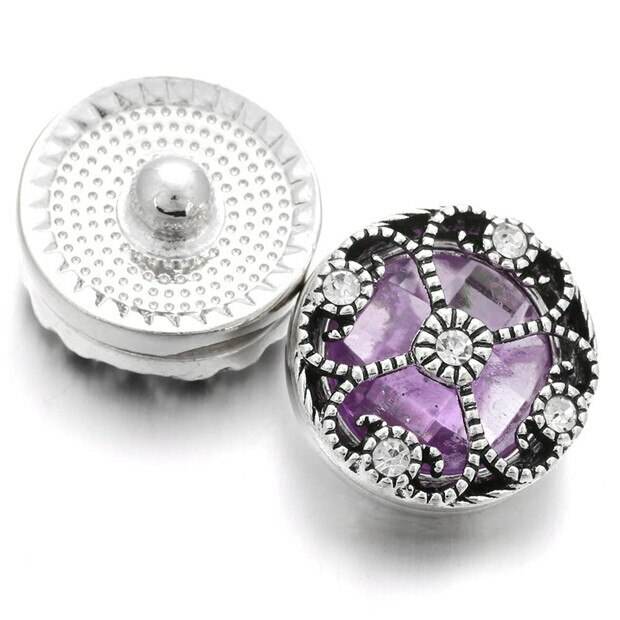 Purple Hollow Box Crystal Button Charm for Noosa Ginger Snaps etc. Jewelry 18mm