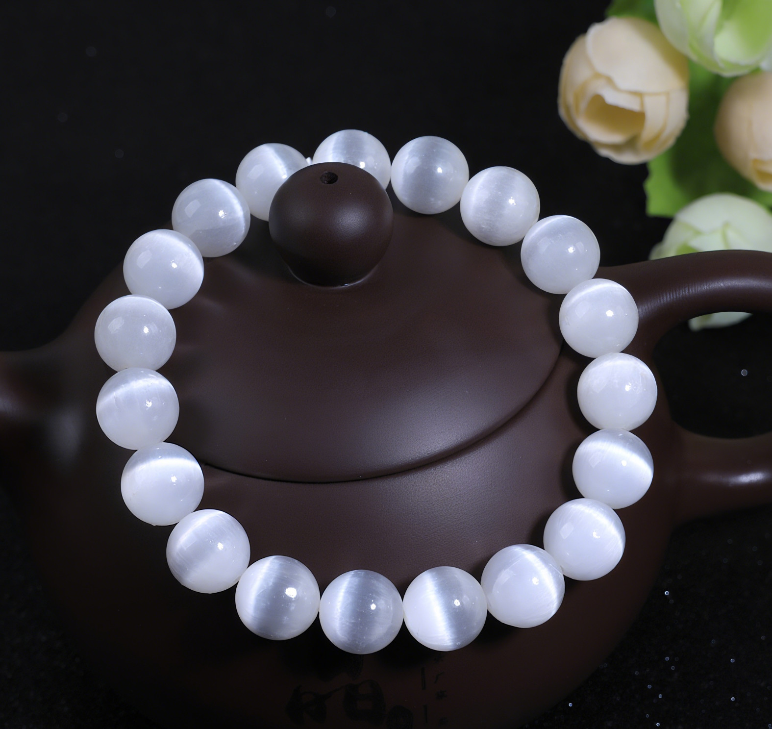 Handmade Natural Selenite Elastic Stretch Bracelet – 8mm Round Gemstone Bead