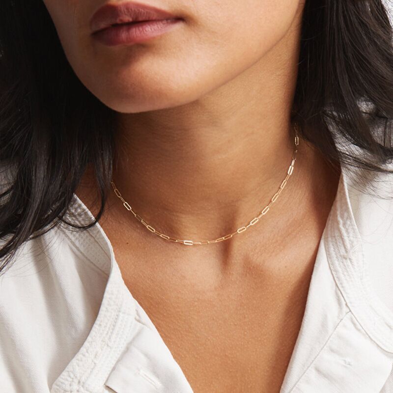 INS Women 14k gold plated stainless steel rolo link Paper Clip chain Necklace