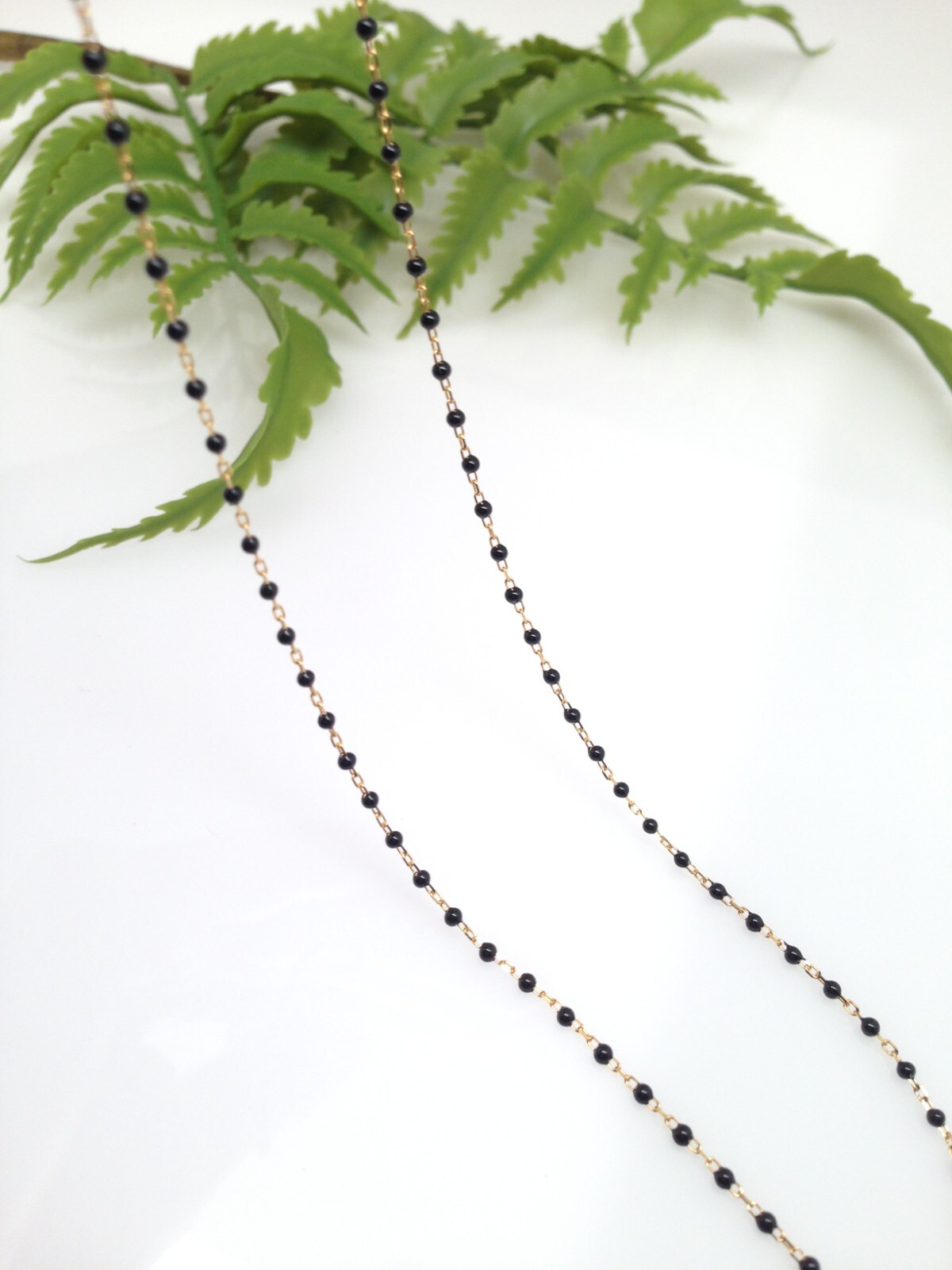925 Sterling Silver Gold Black Bead Beaded Necklace Women Girl 1mm 16-18″ Dainty