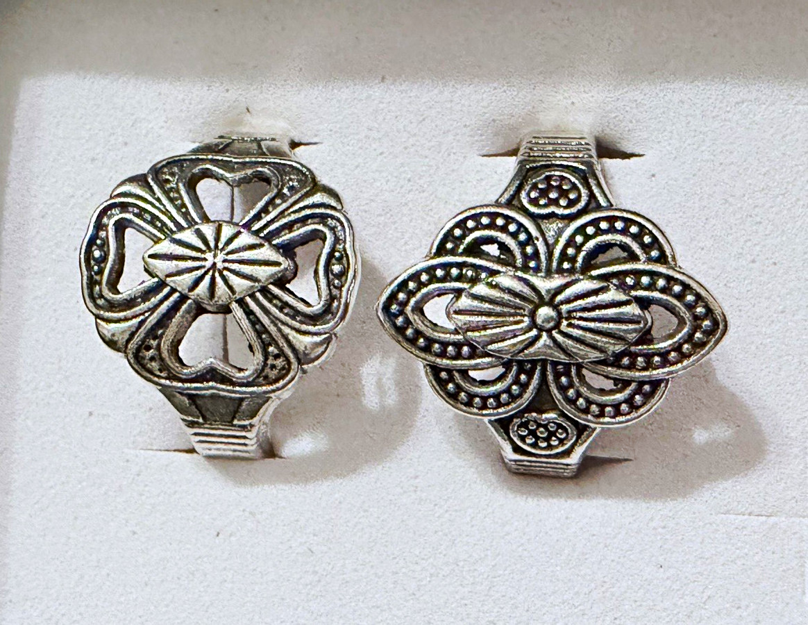 Lot of 2 Silver Tone Floral Filigree Band Rings – No Stone Size 8