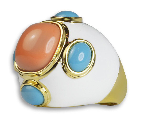 Hampt 18K Yellow Gold Plated Orange Blue Resin White Epoxy Fashion Cocktail Ring
