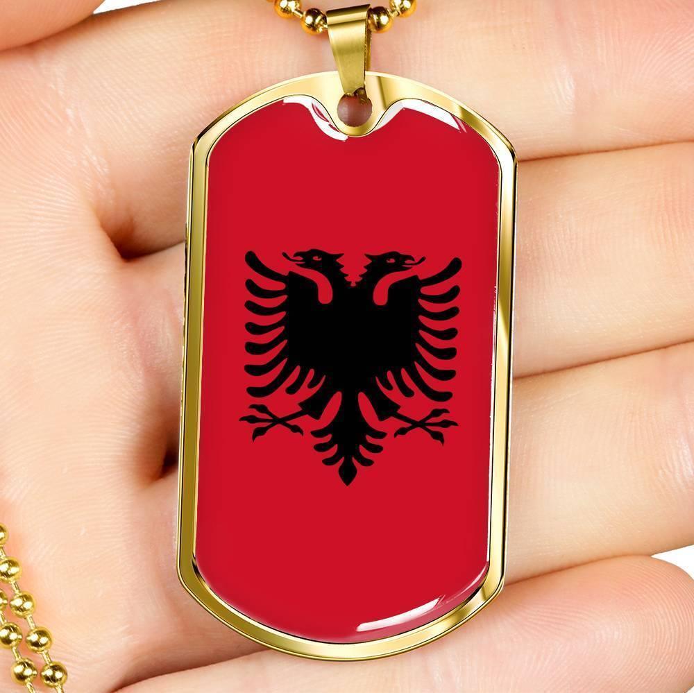 Albania Flag Necklace Stainless Steel or 18k Gold Dog Tag 24″