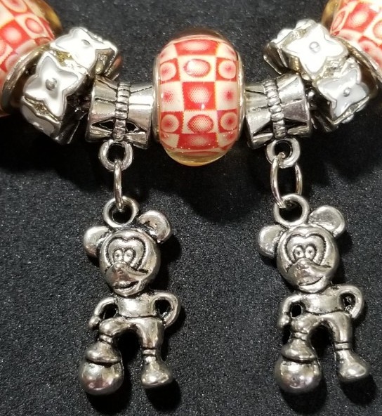 8.1″ Mickey with Soccer Ball Dangle Charms Murano Lampwork Glass Beads Bracelet