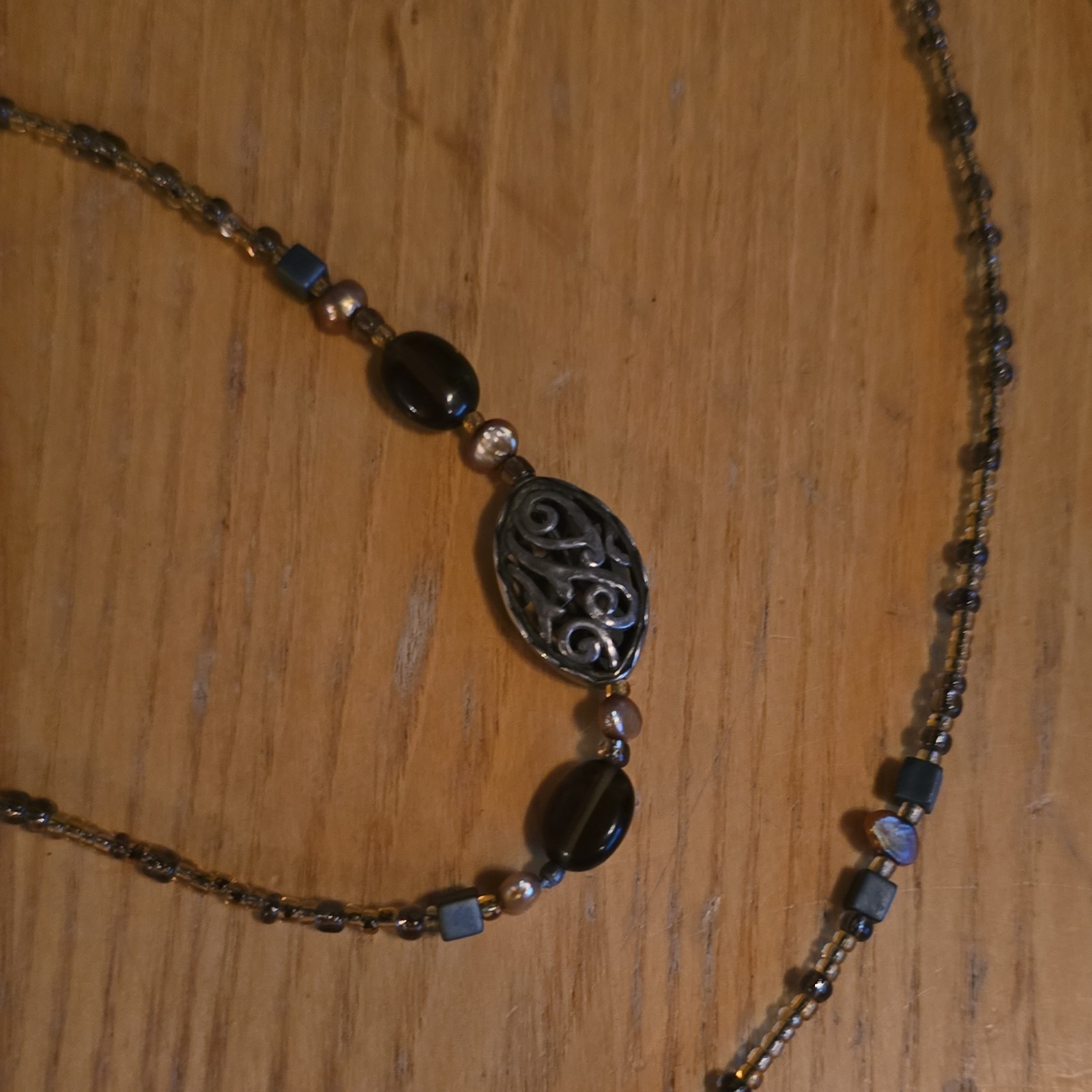 Multicolor Boho Beaded Chain Charm Necklace With Sterling, Stone and Glass Beads