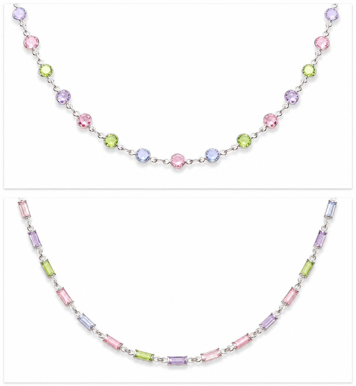 Set of 2: 18″ round stone AND 22″ dainty baguette light jolly gems chains