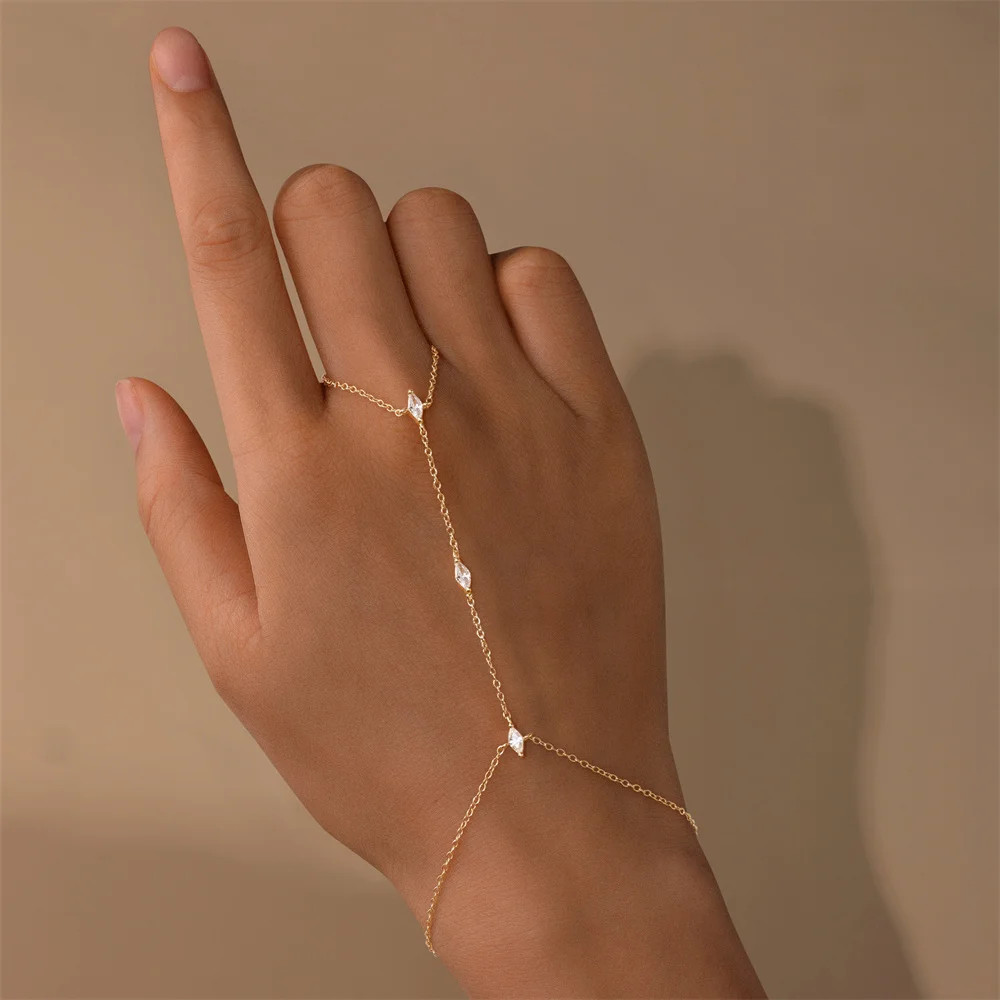Sterling Silver Hand Chain Bracelet Heart Star Simulated Zirconia Jewelry