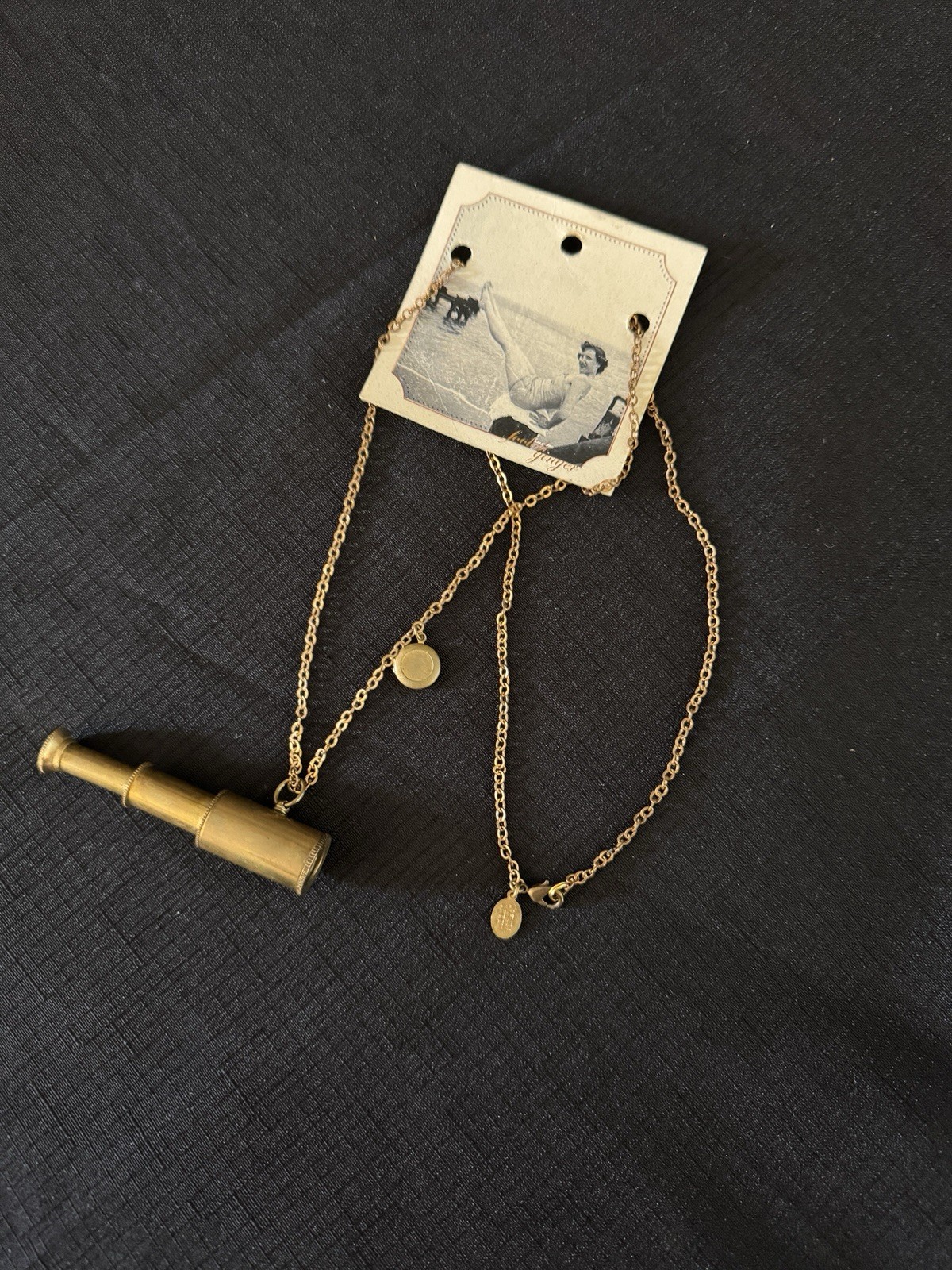 Feeling Ginger Expanding Brass Mini Telescope & Locket Necklace 30 in