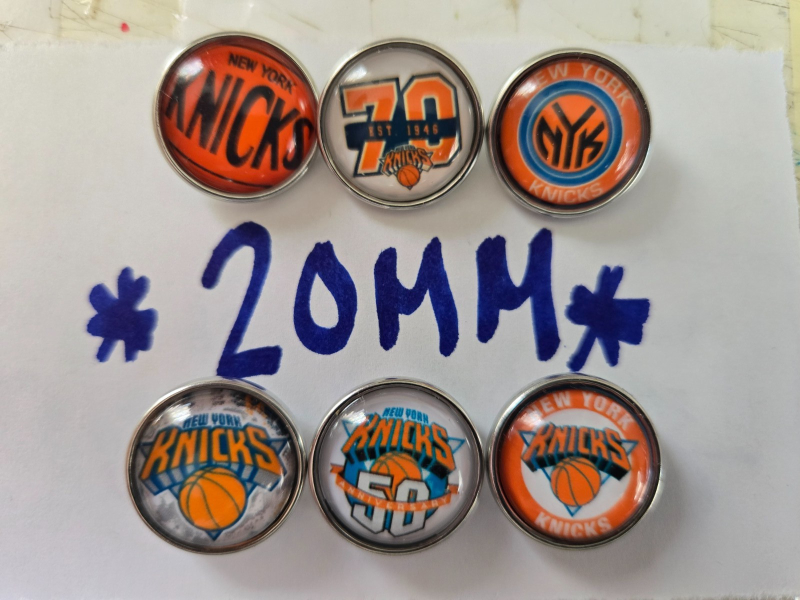 NY KNICKS( ORA/BLU) 20MM NOOSA SNAP BUTTON SET OF 6 INTERCHAGEABLE DESIGNS-NEW