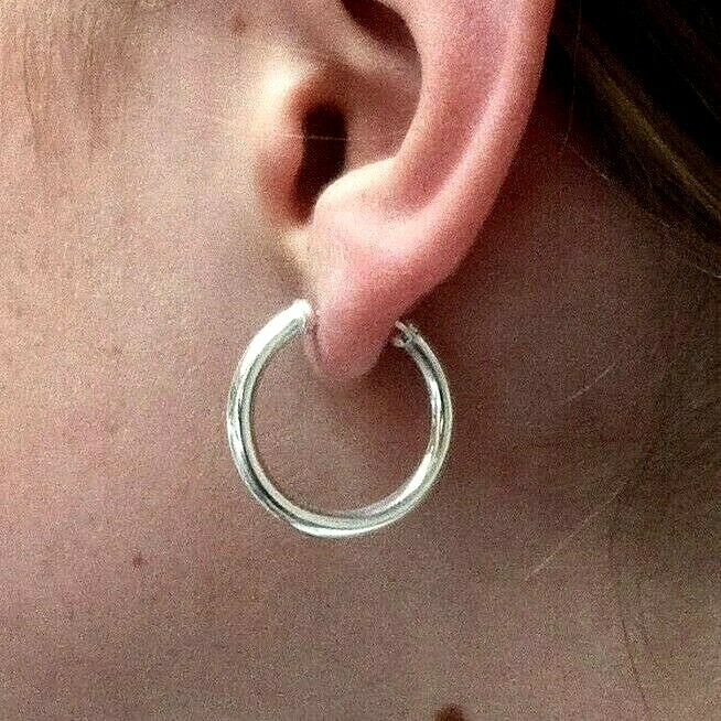 Hoops 3/4″ Small 3 Pair Set Sterling Silver Tube Circle Thin Plain Earrings Gift