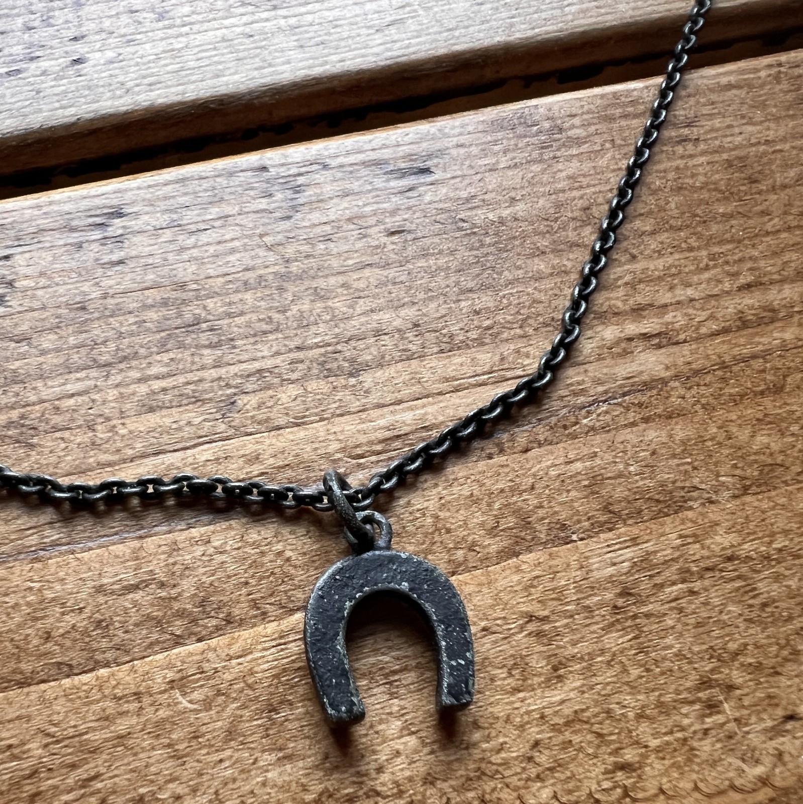 AllSaints Horseshoe Skull Pendant Necklace Gunmetal Chain Mens Ladies Charm