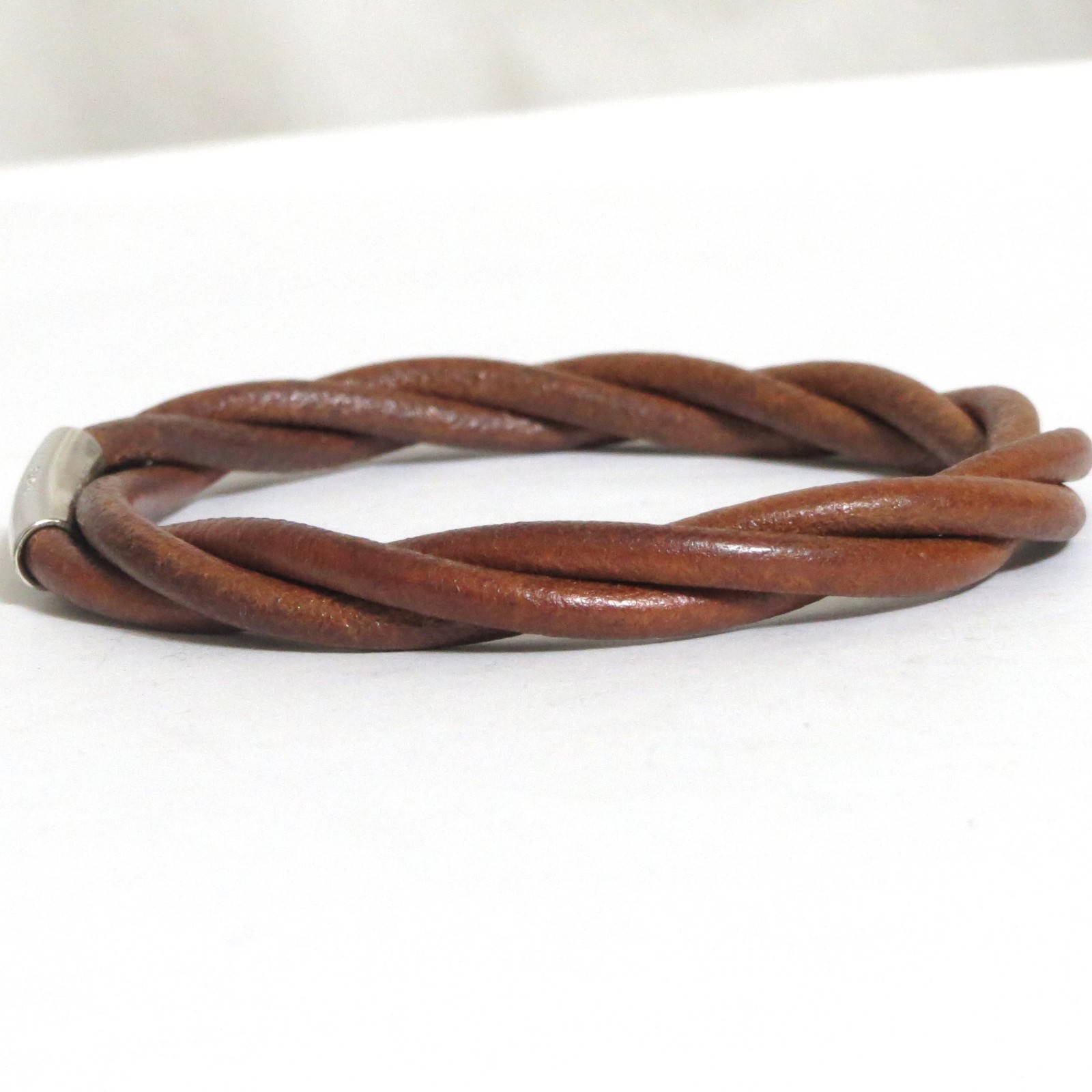 Authentic HERMES Tornado Bangle Bracelet Brown Leather 17.3cm/6.8″ in Box