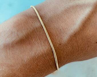 Men&Women’s Genuine 18K Yellow Gold Filled 2mm Snake Chain Bracelet/Anklet 8inch