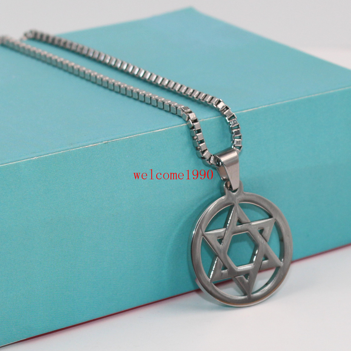 Silver/Gold color Stainless steel star of David Pendant Box Chain Necklace Men