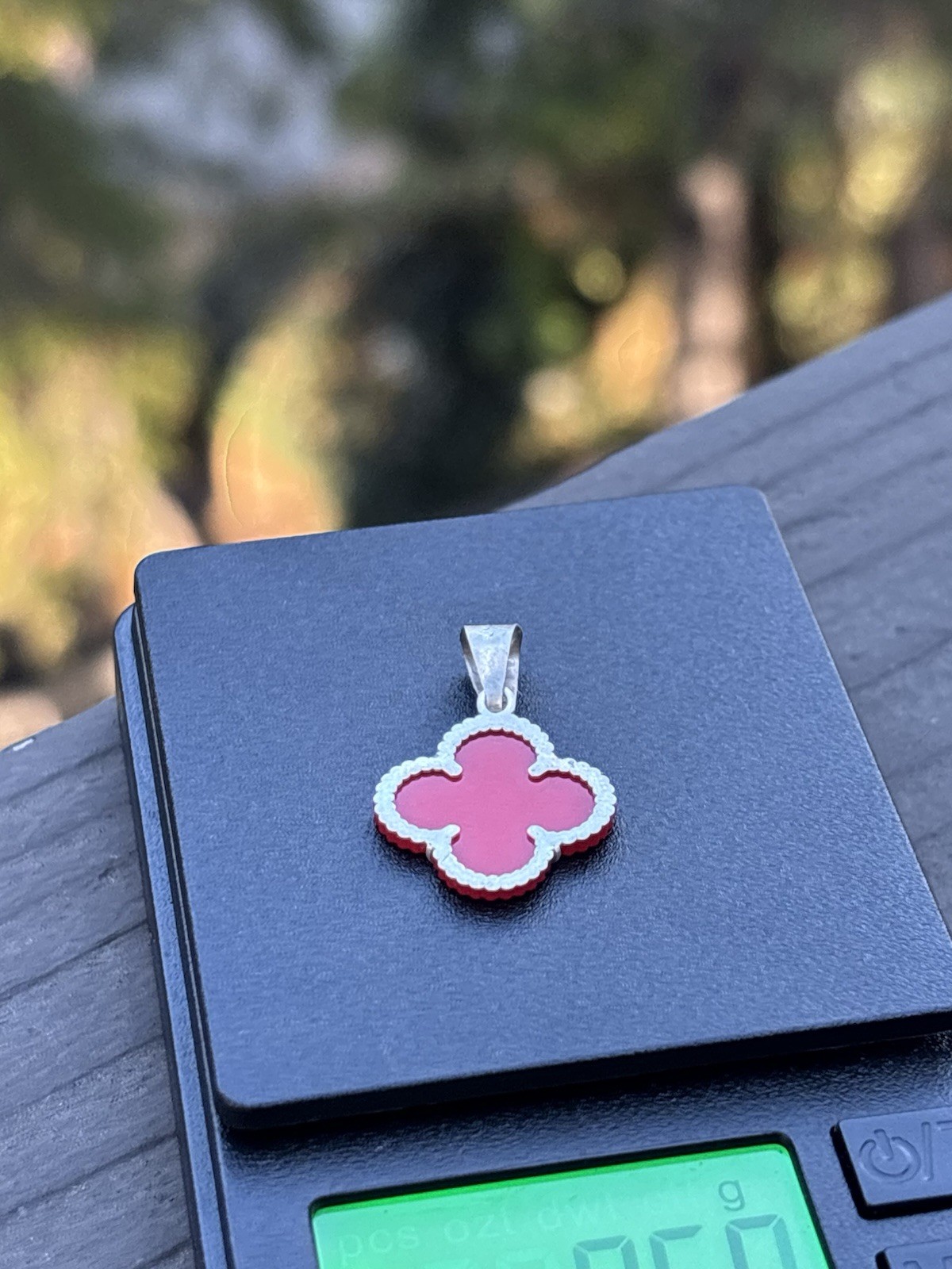 Silver 925 Red Enamel Clover Pendant Charm, Flowers & Plants Theme, No Stones