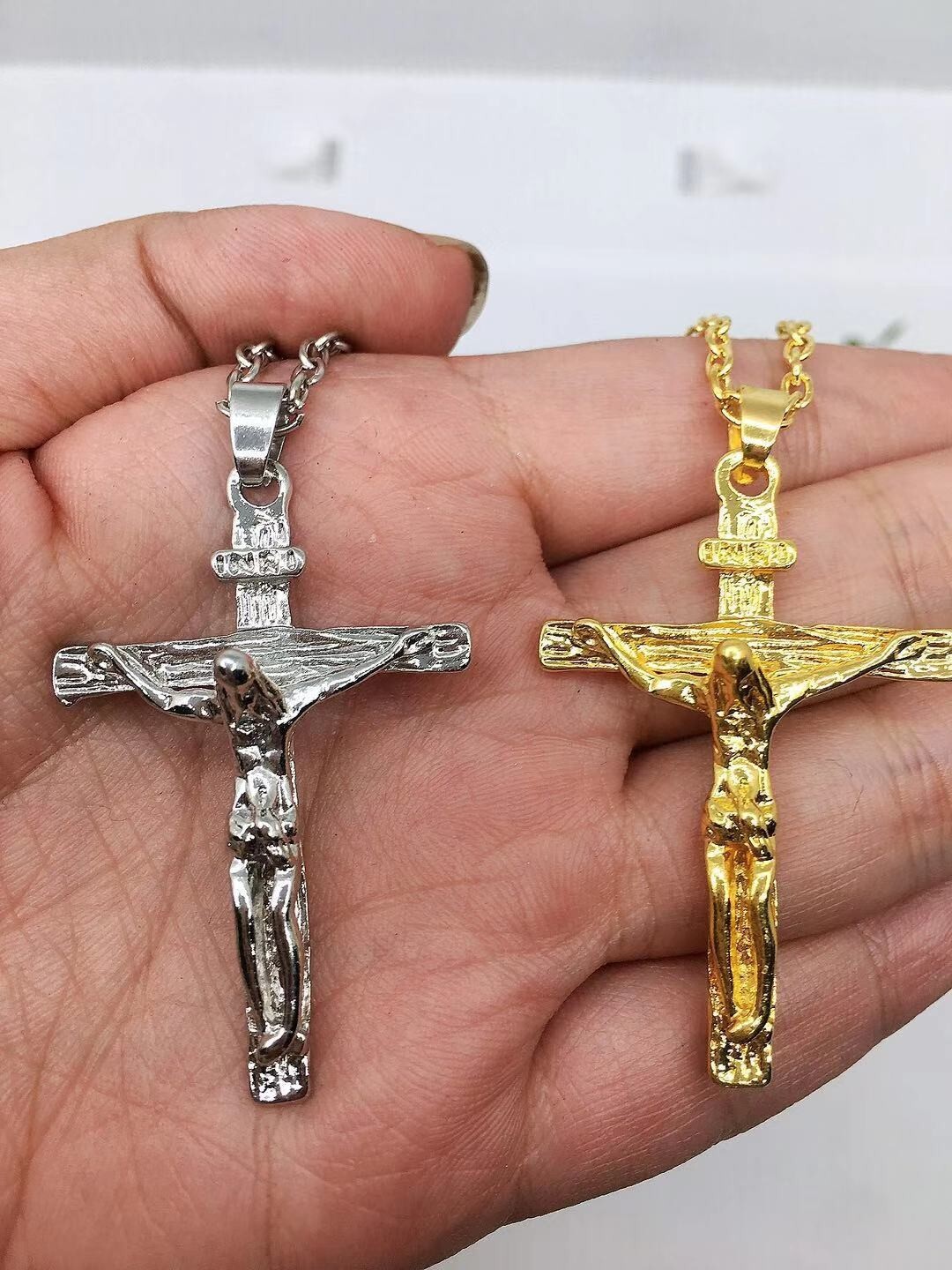 Stainless Steel Jesus Christ Crucifix Cross Pendant Chain Necklace For Men Women