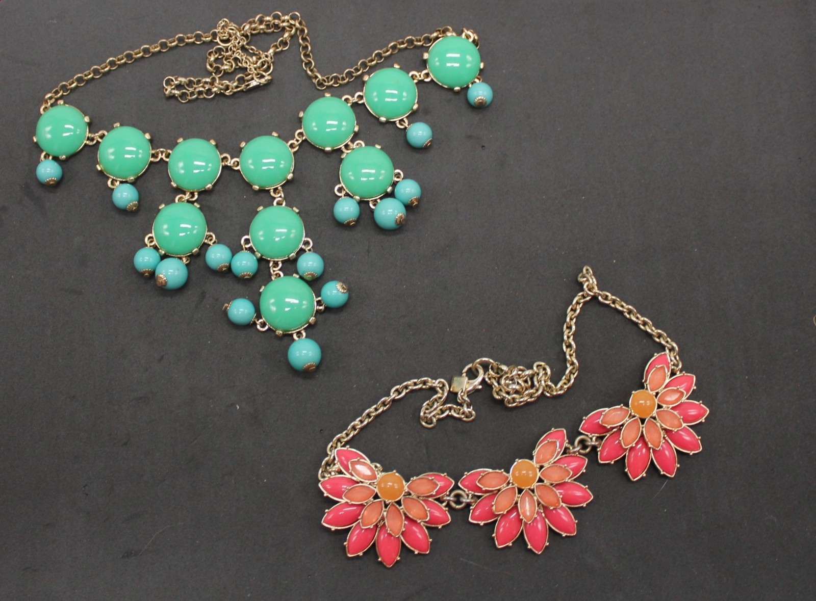 Turqouise Goldtone Statement Necklace & Pink Goldtone Statement Necklace
