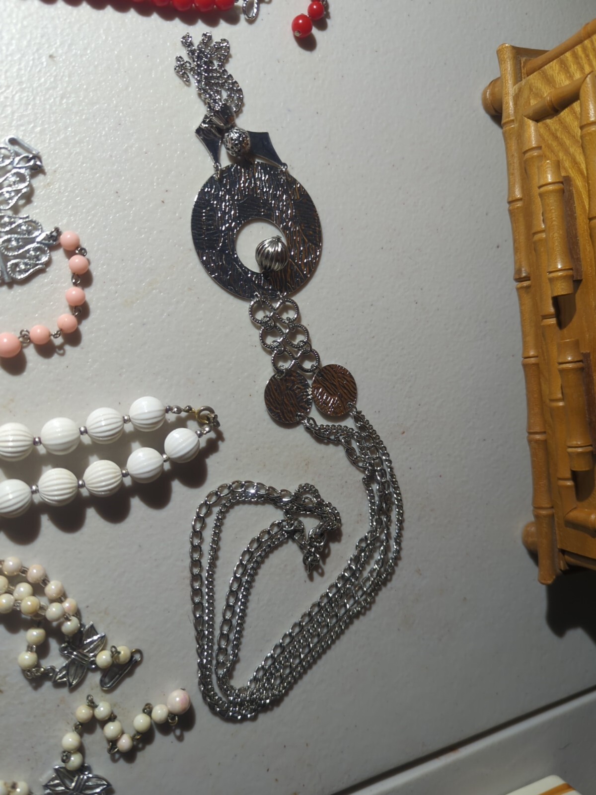 Assorted Metal & Plastic Costume Jewelry ~ Pink, Red, White, Gray ~ 6 Pieces