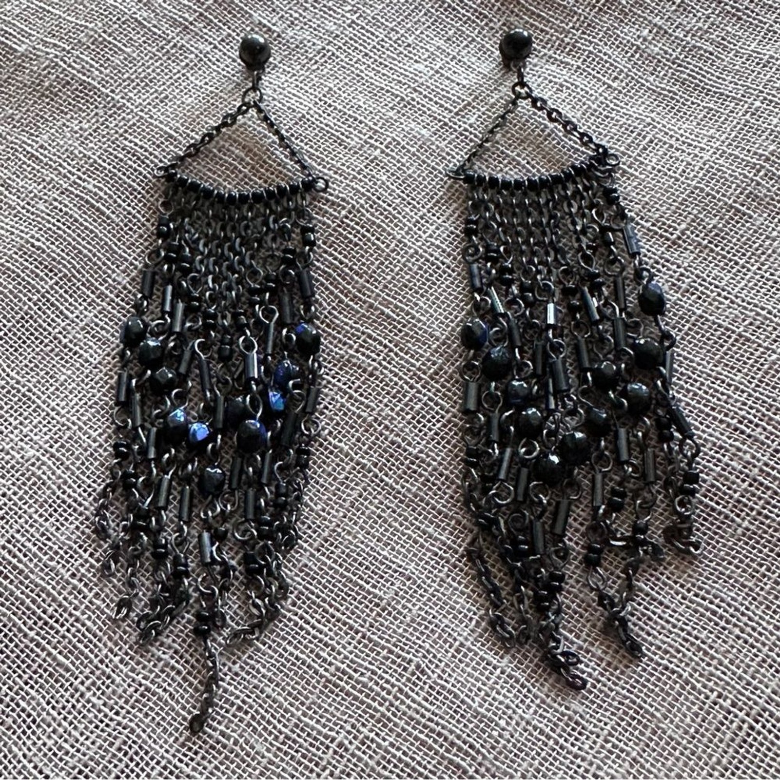 Vintage Elegant Black Oil Slick Chandelier Earrings