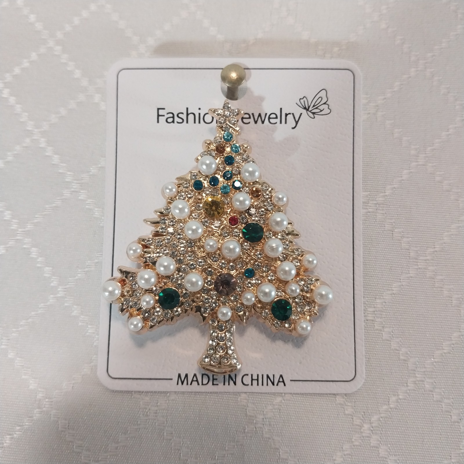 Christmas Tree Brooch Pin 2.25 in w/ decorative gift bag