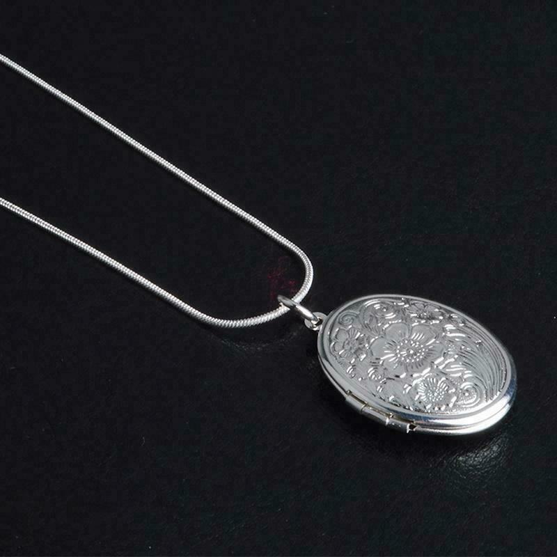 Elegant 925 Sterling Silver Flower Oval Locket Charms Fashion Pendant Necklace