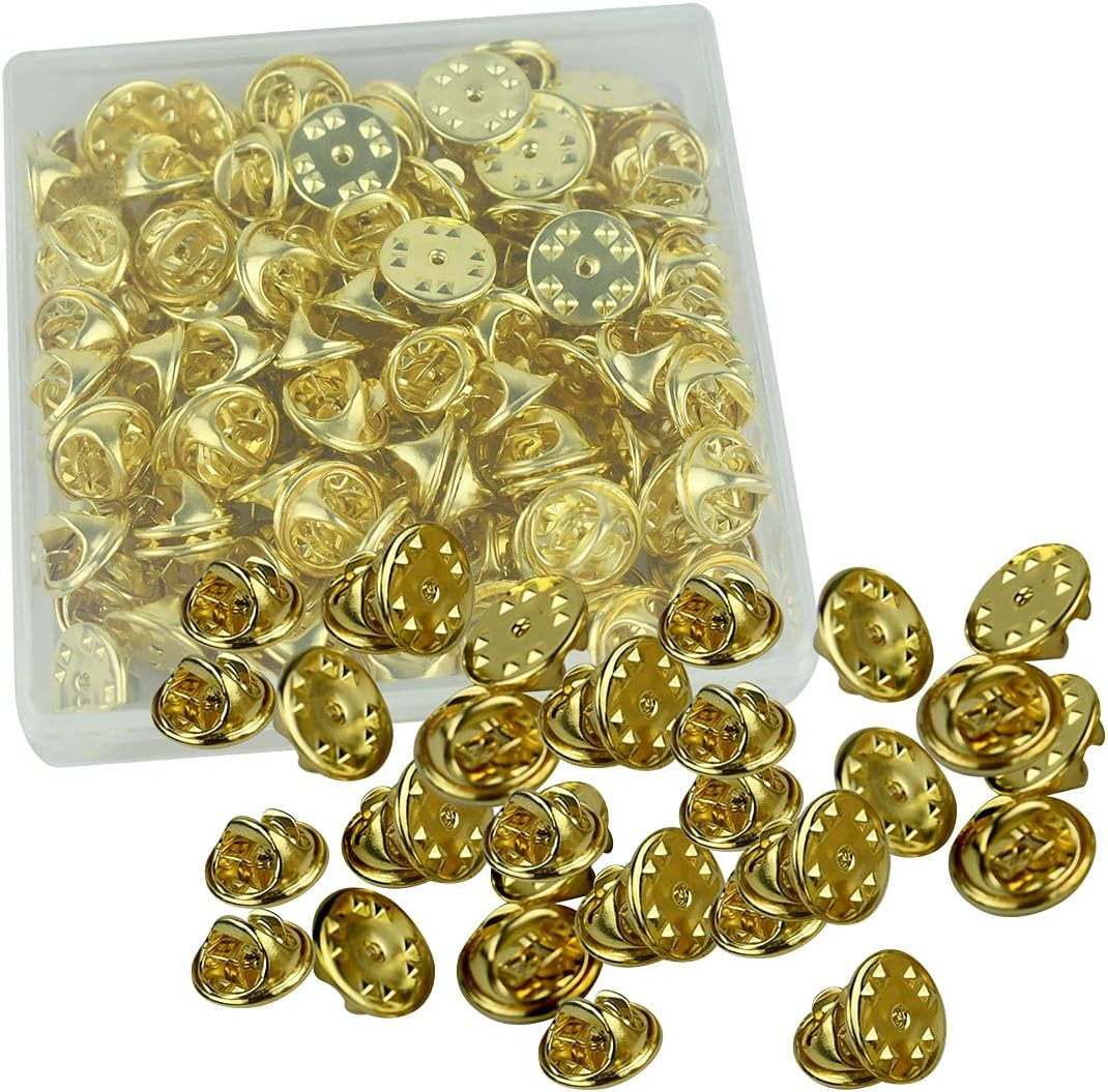 100PCS Pin Backs, Metal Locking Brass Clutch for Brooch Tie Gold