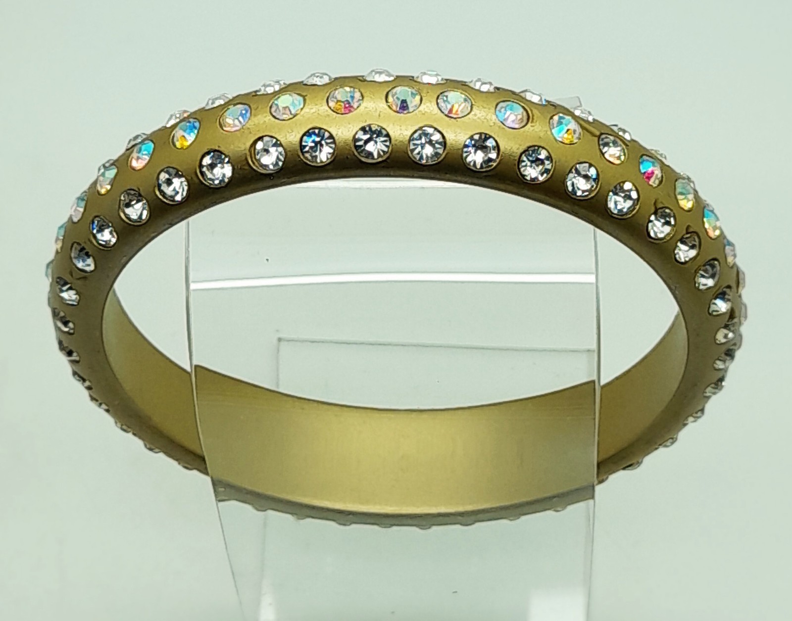 metal gold round Lucite Plastic clear & ab rhinestone fashion bangle bracelets