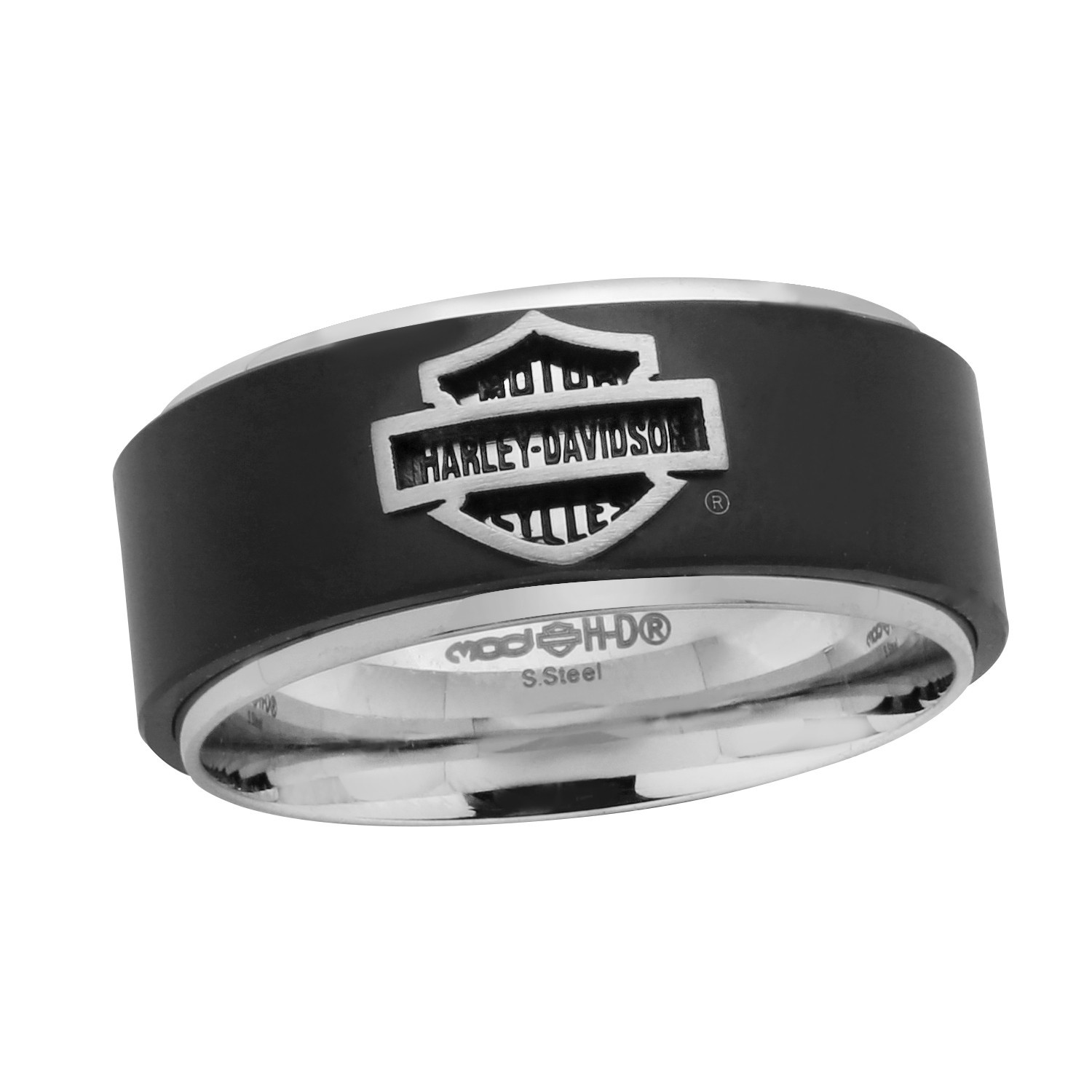 Harley-Davidson® Men’s Black Banded B&S Logo Ring Stainless Steel 14 HSR0001