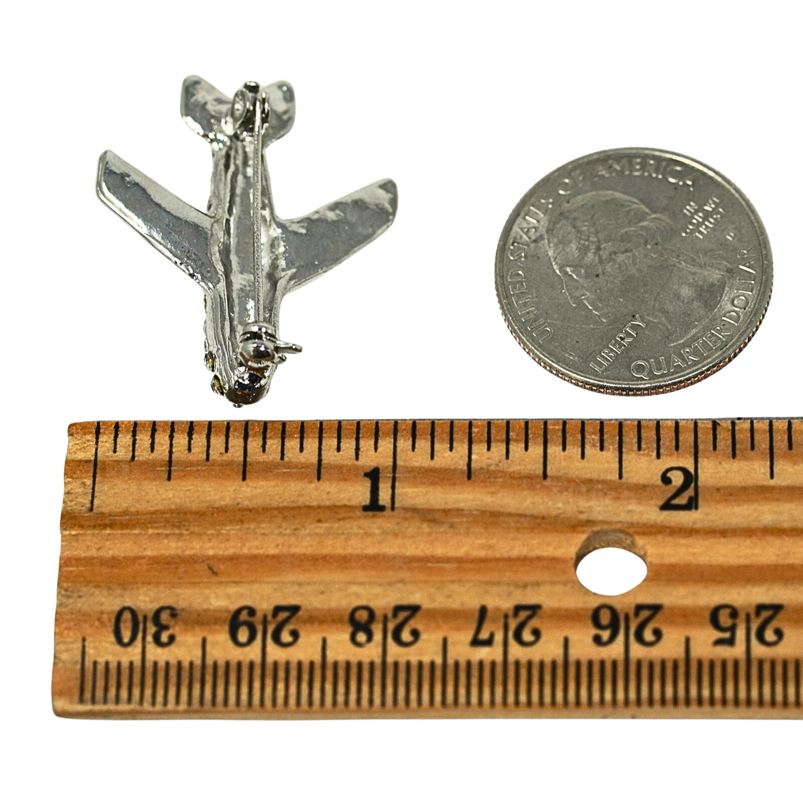 Crystals Airplane Flight Attendant Uniform Rhinestone Brooche Pin Silver Tone