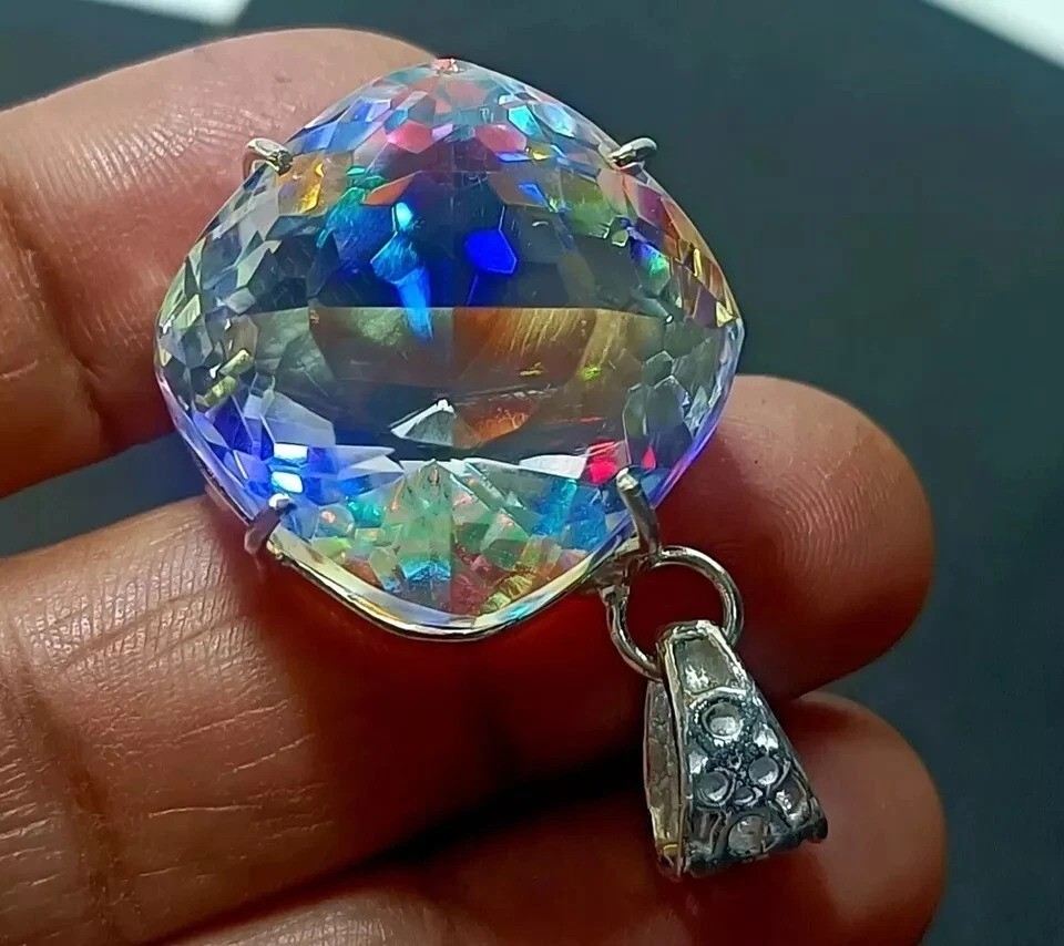 101 Ct+ Natural Mystic Topaz Multi-Color 925 Solid Silver Pendant Gemstone